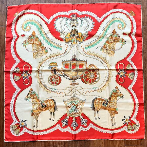 HERMÈS Accessories - HERMES Paperoles Red Silk Scarf 90